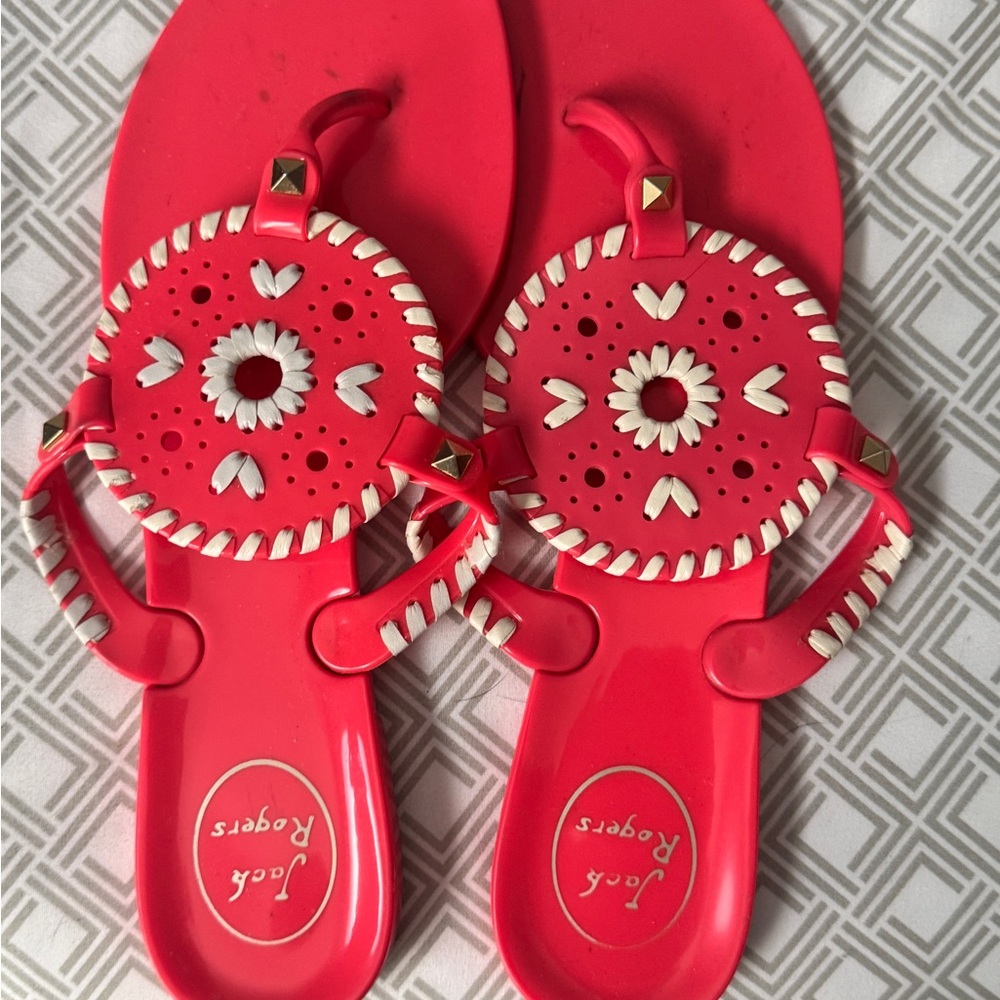Jack Rogers Vibrant Red Sandals with Cream Detailing